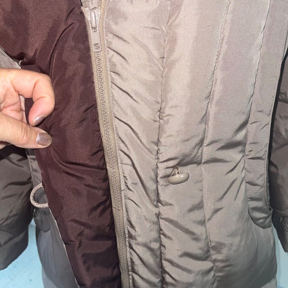 Gallery Vintage 1980s Womens Coat Size Large Tan Down Puffer Full Zip Pockets - Picture 7 of 8